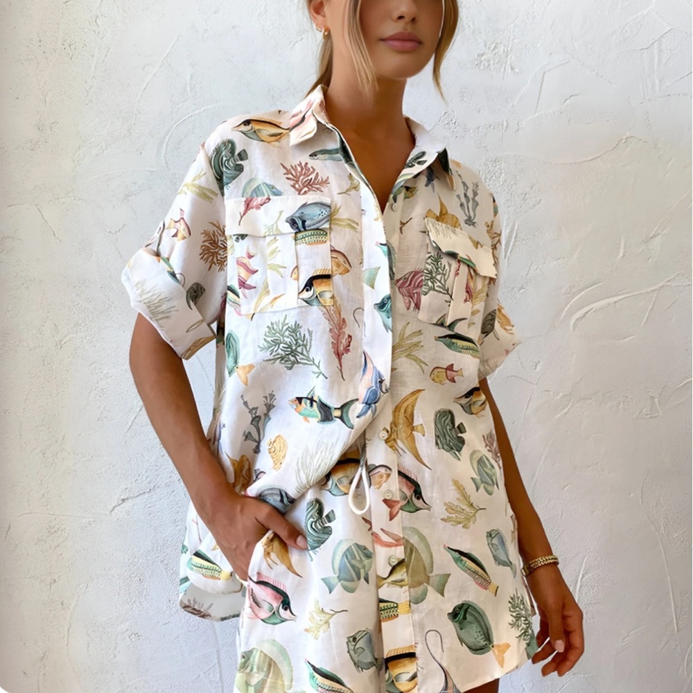 Marine Print Button-Up Set